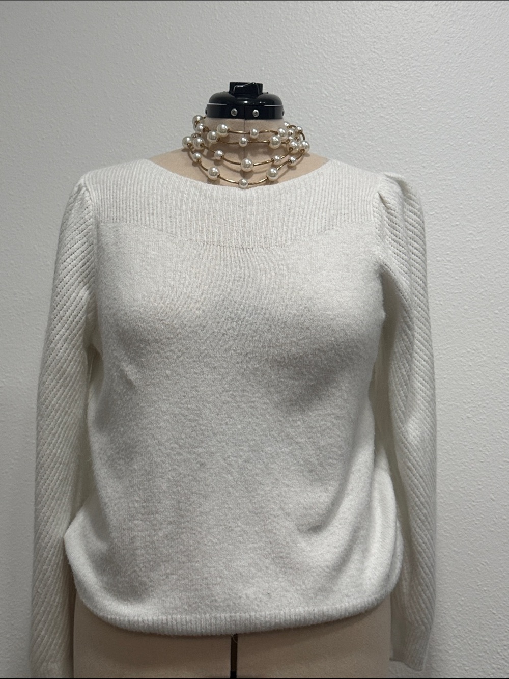 LOFT Cream Boatneck Long Sleeve Knit Sweater